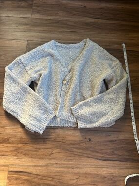 Textured Cream V-Neck Bouclé Cardigan Sweater